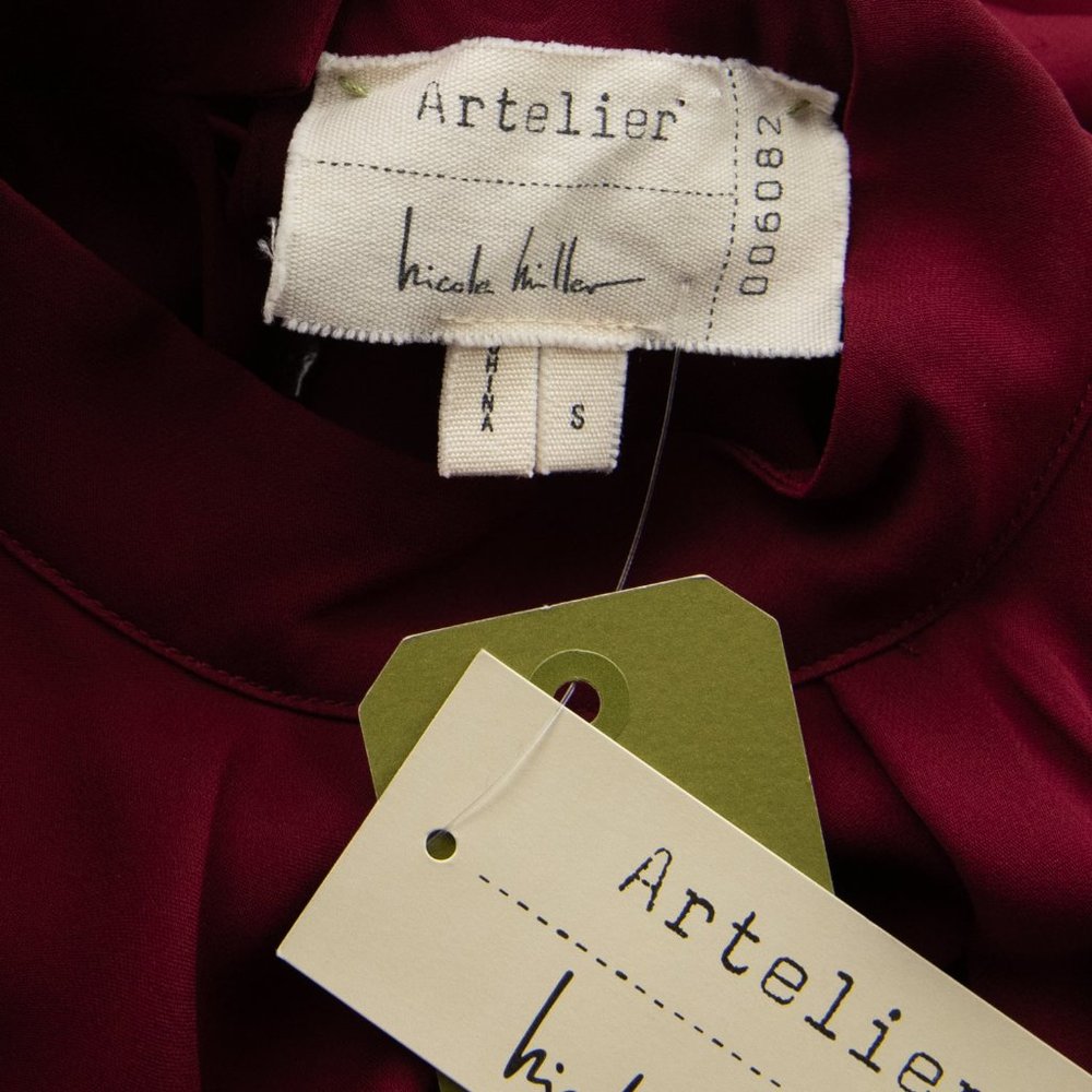 Nicole Miller Artelier Shift Dress Mini Long Sleeve 100% Silk Wine Small New - Picture 4 of 8